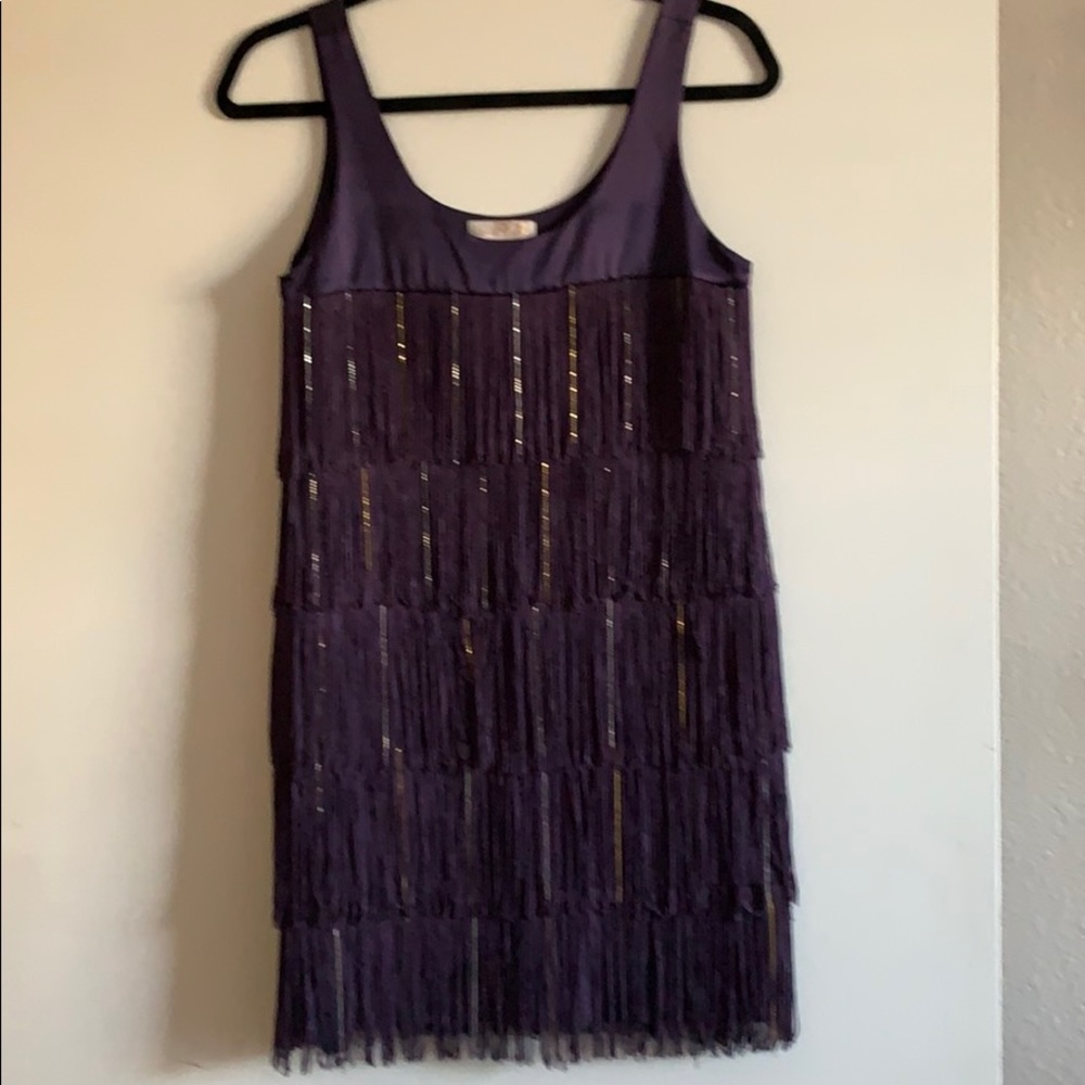 dark purple fringe dress 1980s Purple Silk Beaded Fringe Dress